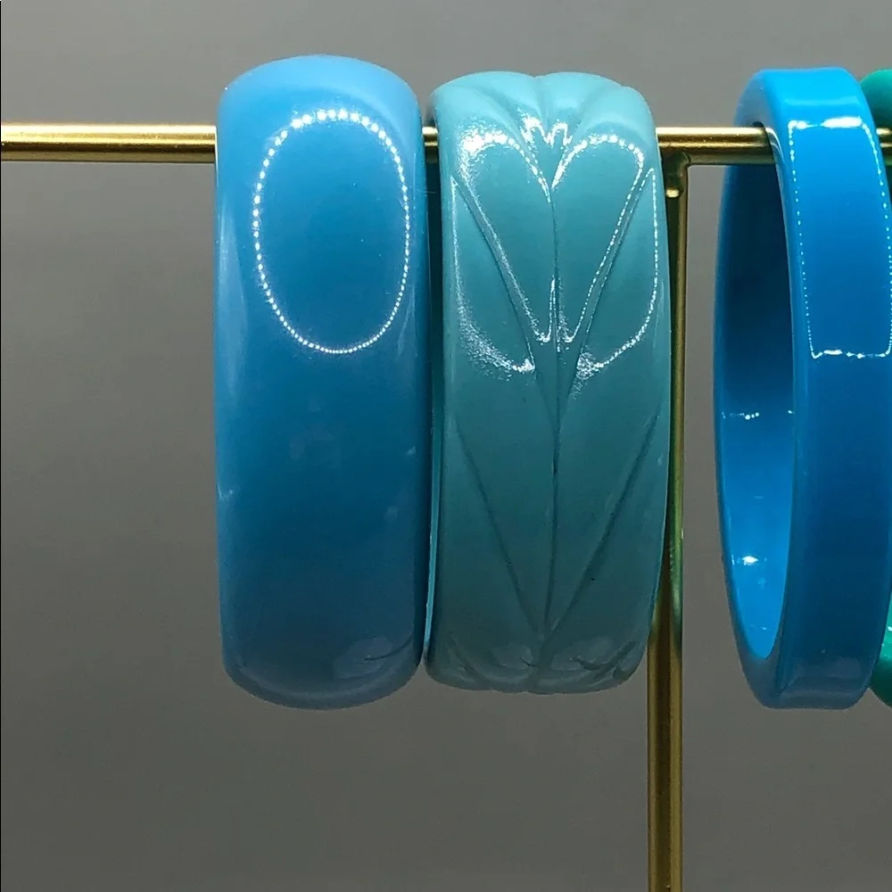 Bundle lot 5 vintage 90's acrylic resin bangle bracelets blue green layer stack
